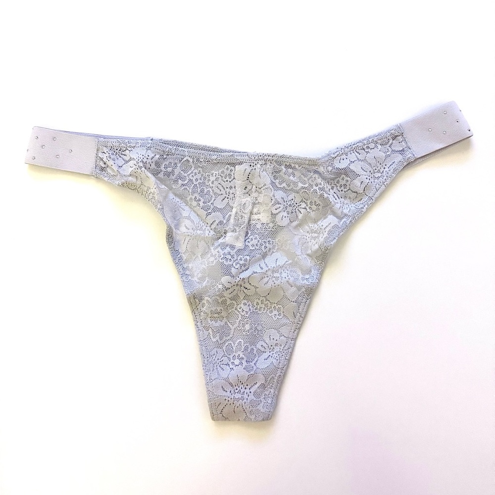 🩵💎NWT/ PINK Victoria's Secret Light Blue Lace Bedazzled Thong